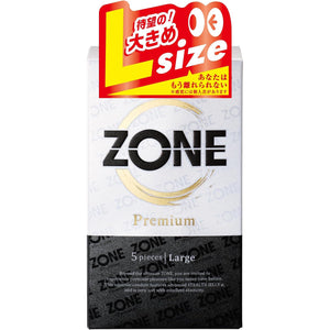 Front of JEX ZONE Premium Large five-pack condom box