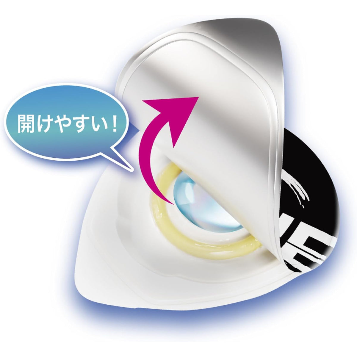 Illustration of an opened triangular blister with a condom visible inside