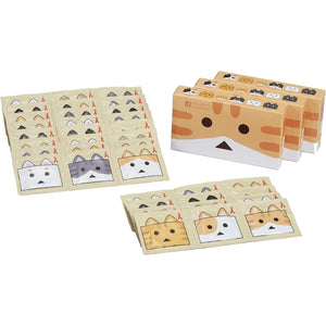 Three Okamoto Nyanbo condom boxes with an illustrative assortment of cat-design foil wrappers