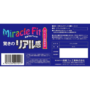 Blue rear information panel of the Sagami Miracle Fit thirty-pack condom box